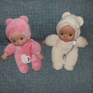 SET of TWO 10" Snuggly Baby Doll Soft Body Pink & Cream Plush Toy with Pacifier